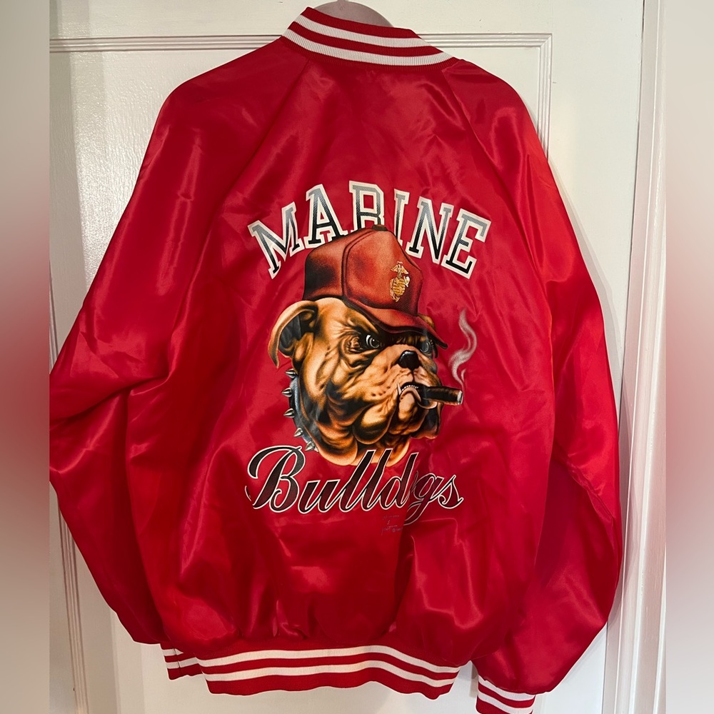 🇺🇸 Marine Corps Bulldogs Vintage Cardinal Jacket coat Red satin